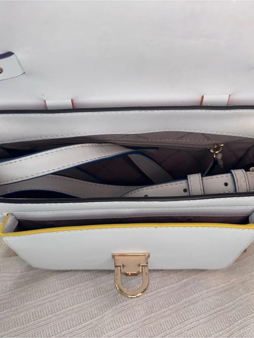 Michael Kors White Leather Top-Handle Satchel with Gold Hardware